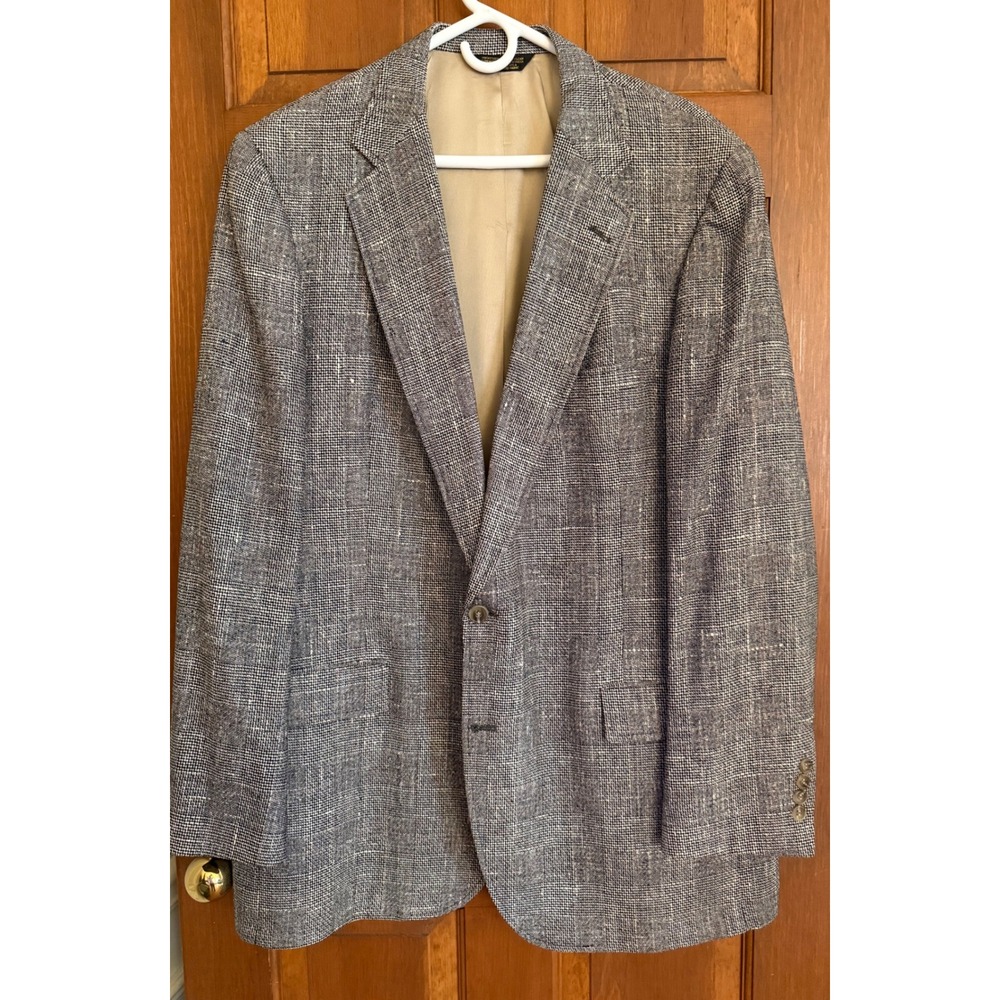 Racquet Club Silk Sport Coat Mens 48L Blue Glen Check Two-Button Blazer Jacket
